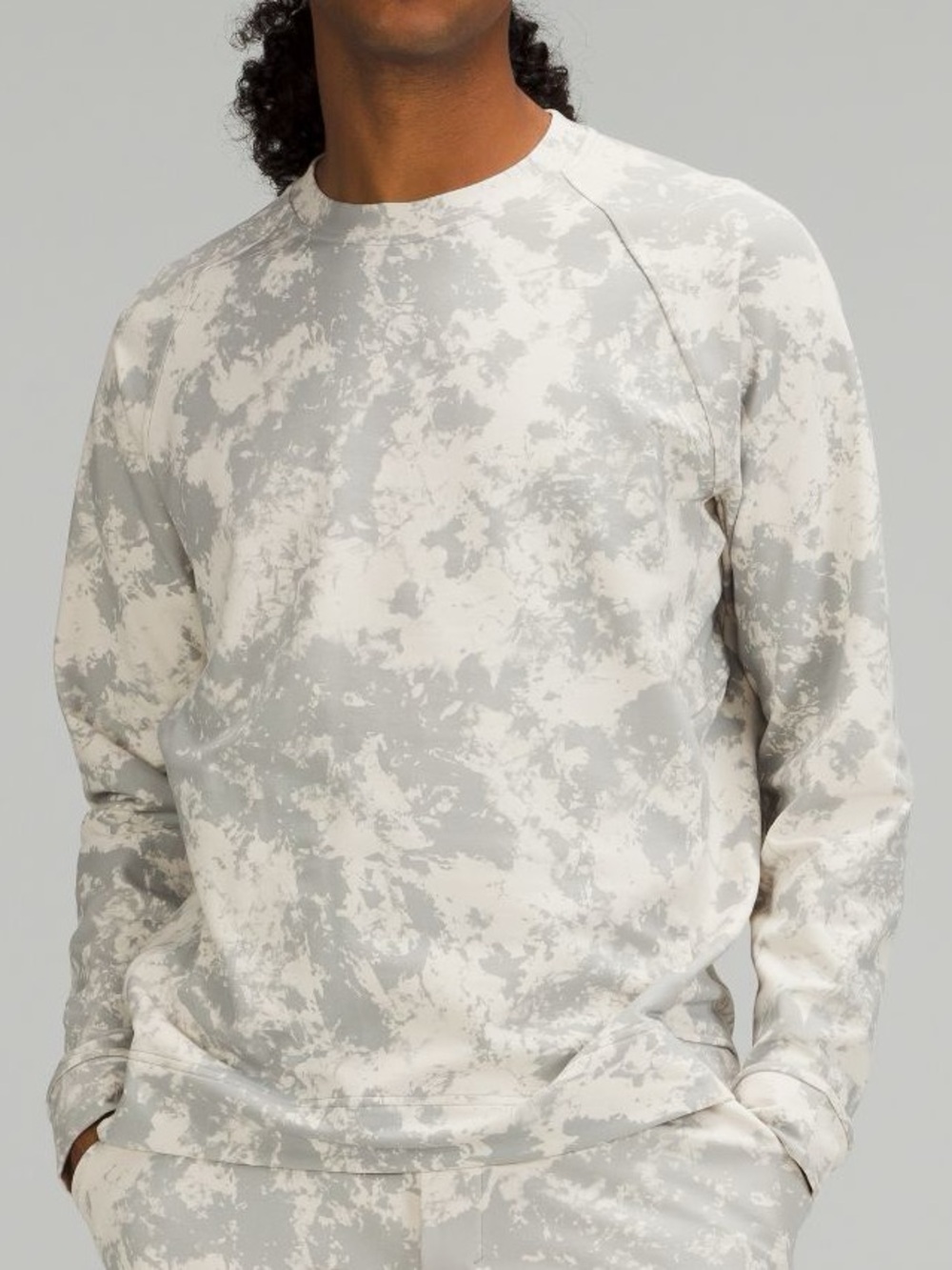 Men’s Lululemon City Sweat Gray & White Tie Dye Camouflage-Print Crewneck Size L